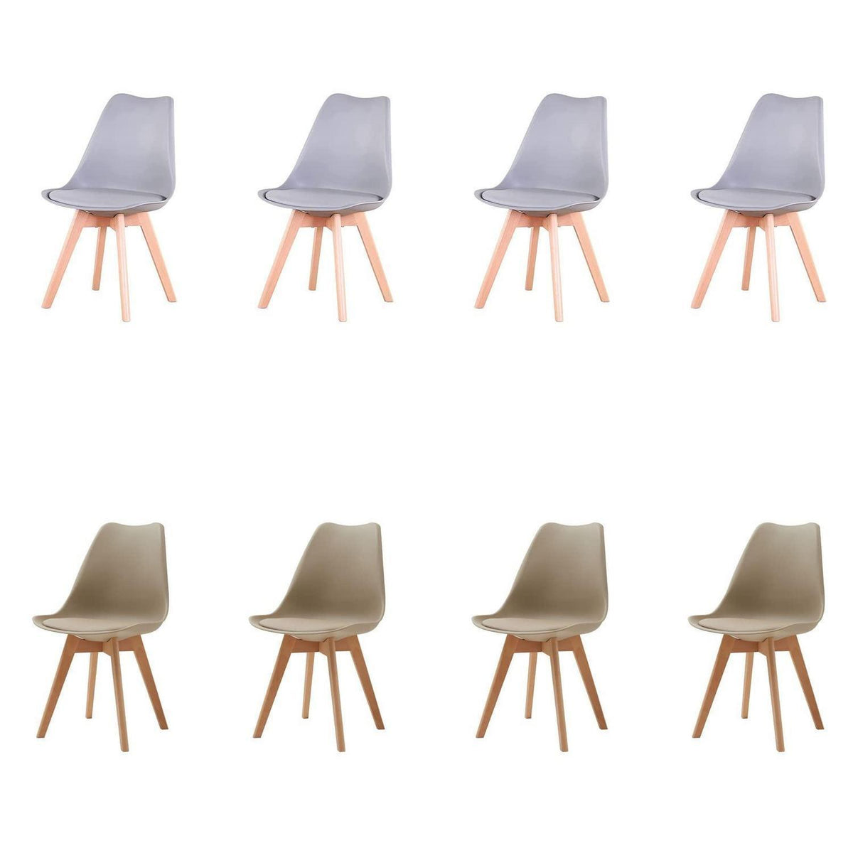 Esszimmerstuhl Set 8er – Massivholz, Abnehmbares Kissen (Glau+Beige)