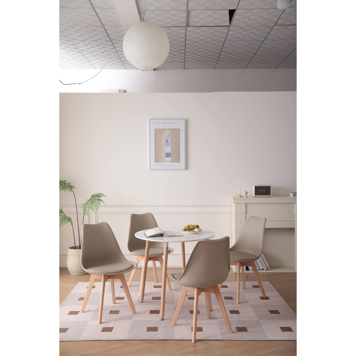 Esszimmerstuhl Set 8er – Massivholz, Abnehmbares Kissen (Glau+Beige)