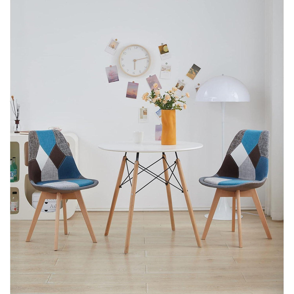 Patchwork Esszimmerstühle Set (Braun+Blau) mit Sitzkissen