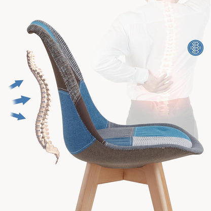 Patchwork Esszimmerstühle Set (Braun+Blau) mit Sitzkissen