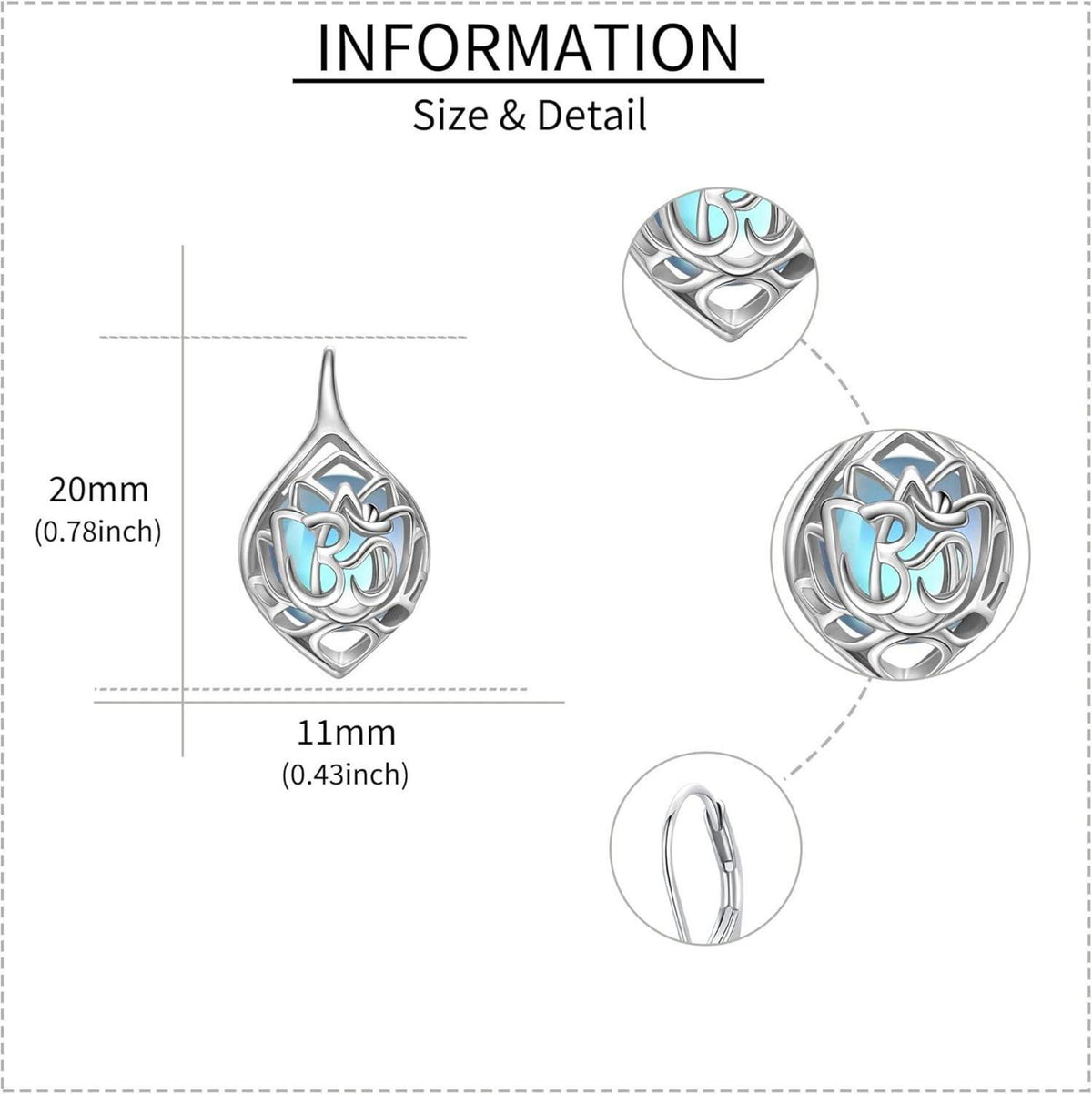 Lotus Blume Sterling Silber Mondstein Ohrringe für Frauen Yoga OM Schmuck