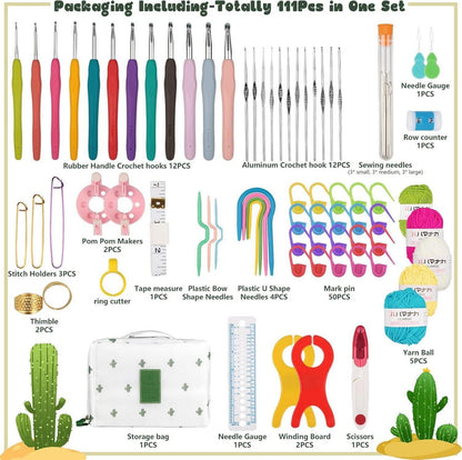 Häkelnadel Set 111 Stück Ergonomische Häkelnadeln Crochet Set für Anfänger