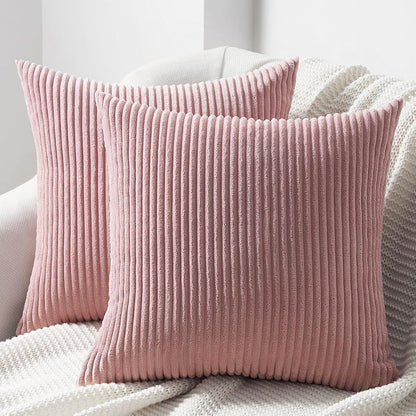 Kissenhülle Kordsamt 40x40 Rosa Streifenmuster 2er Set