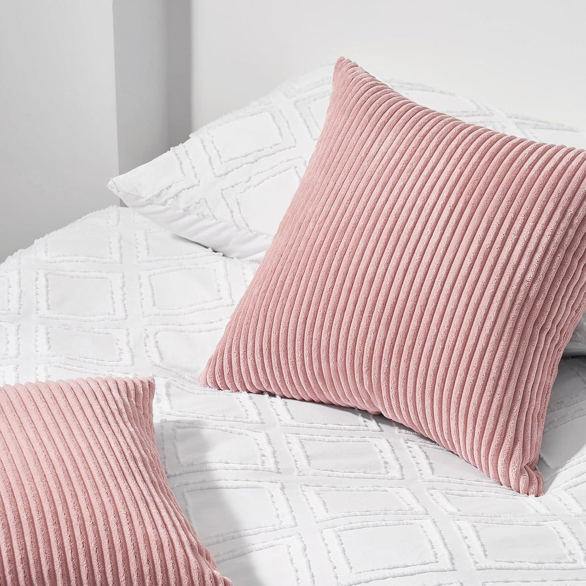 Rosa Kissenhülle 40x40 Kordsamt gestreift 2er Set Deko Sofa