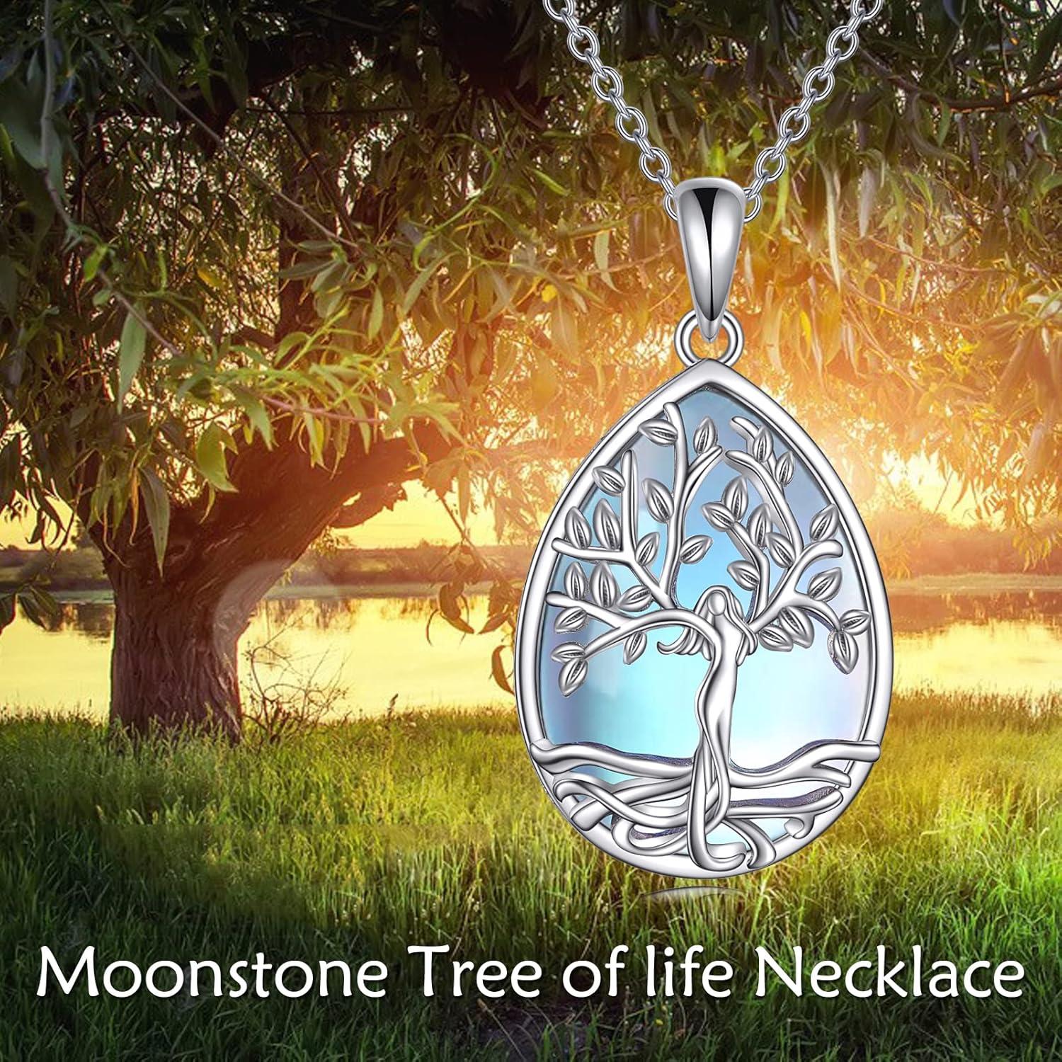 925 Sterling Silber Mondstein Baum des Lebens Halskette Damen