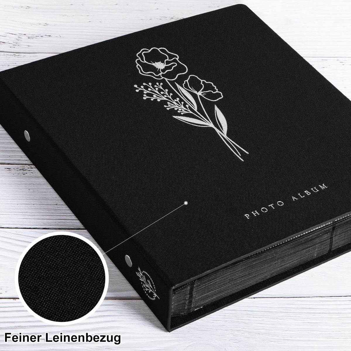 Fotoalbum 11x15 Leinen Einsteckalbum 600 Taschen Schwarz