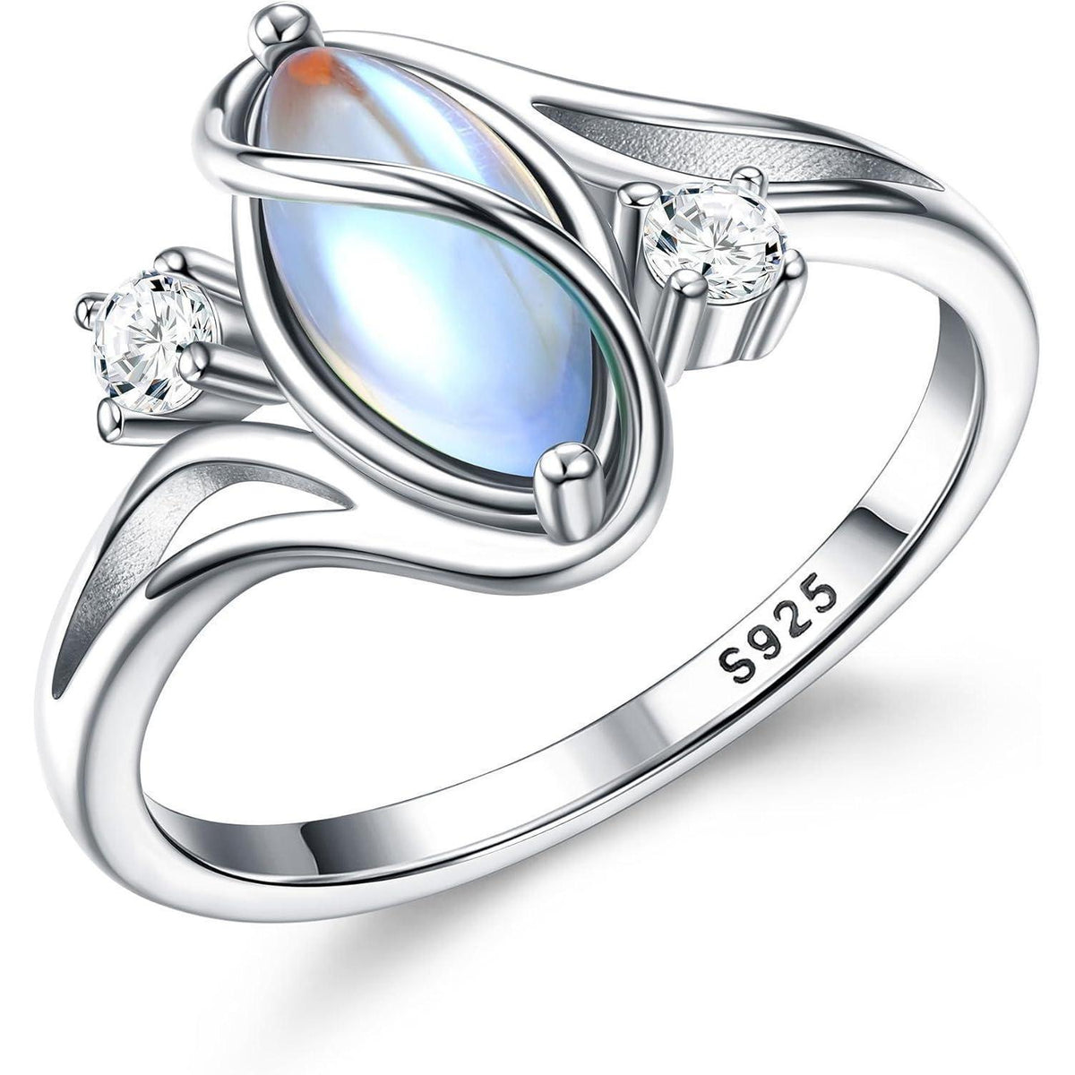 Damen Mondstein Ring 925 Sterling Silber 18K Weißgold plattiert Größe 52