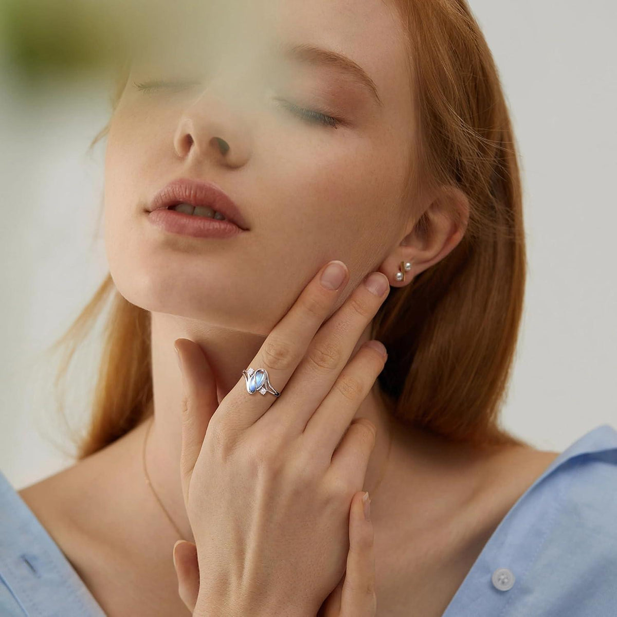 Damen Mondstein Ring 925 Sterling Silber 18K Weißgold plattiert Größe 52