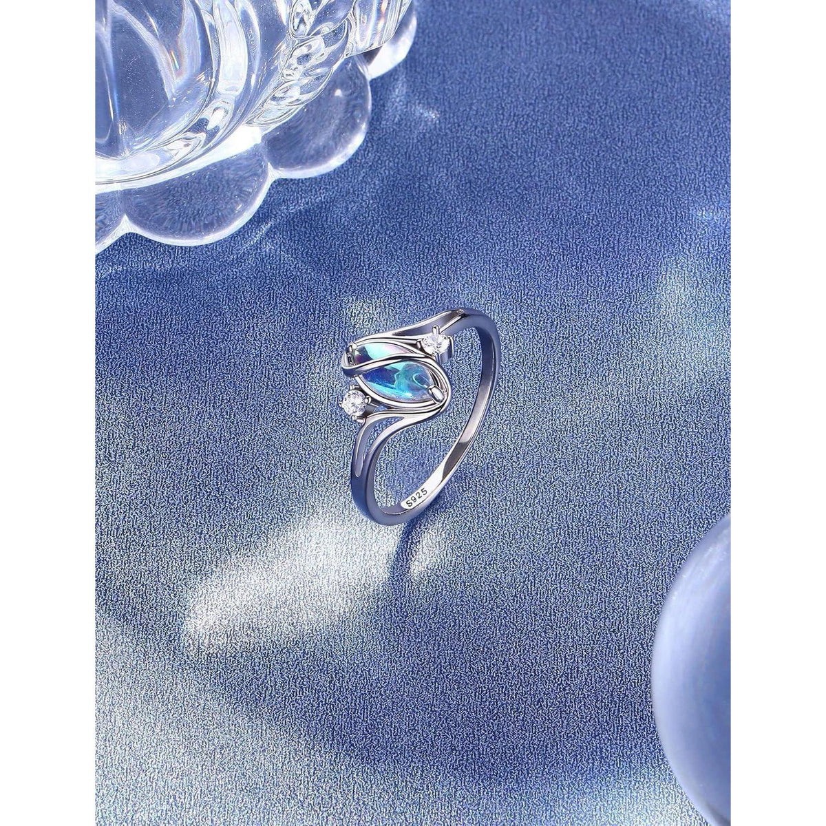 Damen Mondstein Ring 925 Sterling Silber 18K Weißgold plattiert Größe 52