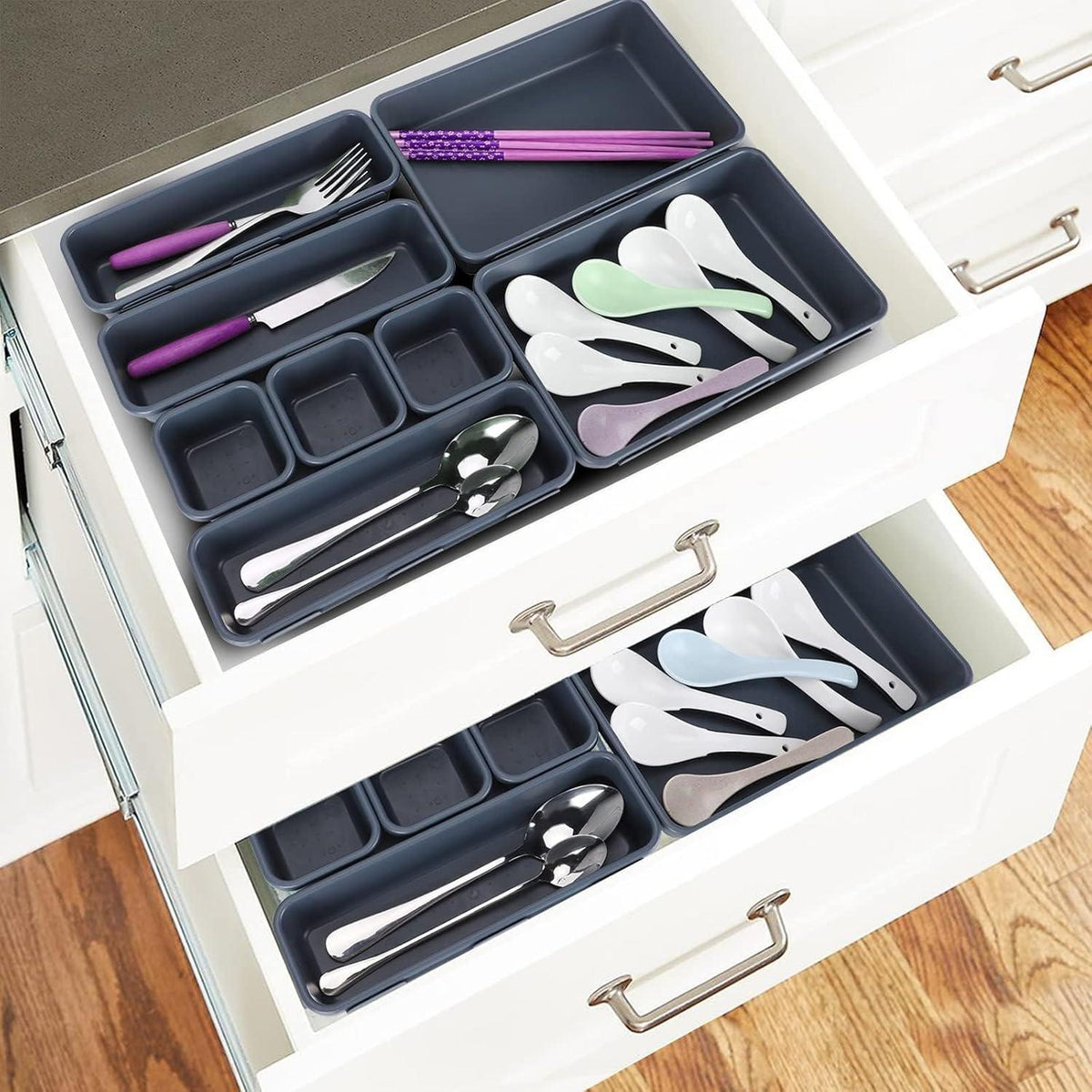 Schubladen Organizer Trennsystem 48 Stk Schwarz Silikon-Anti-Rutsch für Küche Utensilien