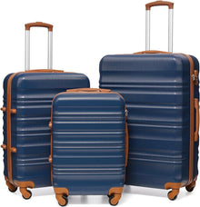Hartschalen-Koffer Trolley Rollkoffer TSA-Schloss 4 Rollen Blau/Braun