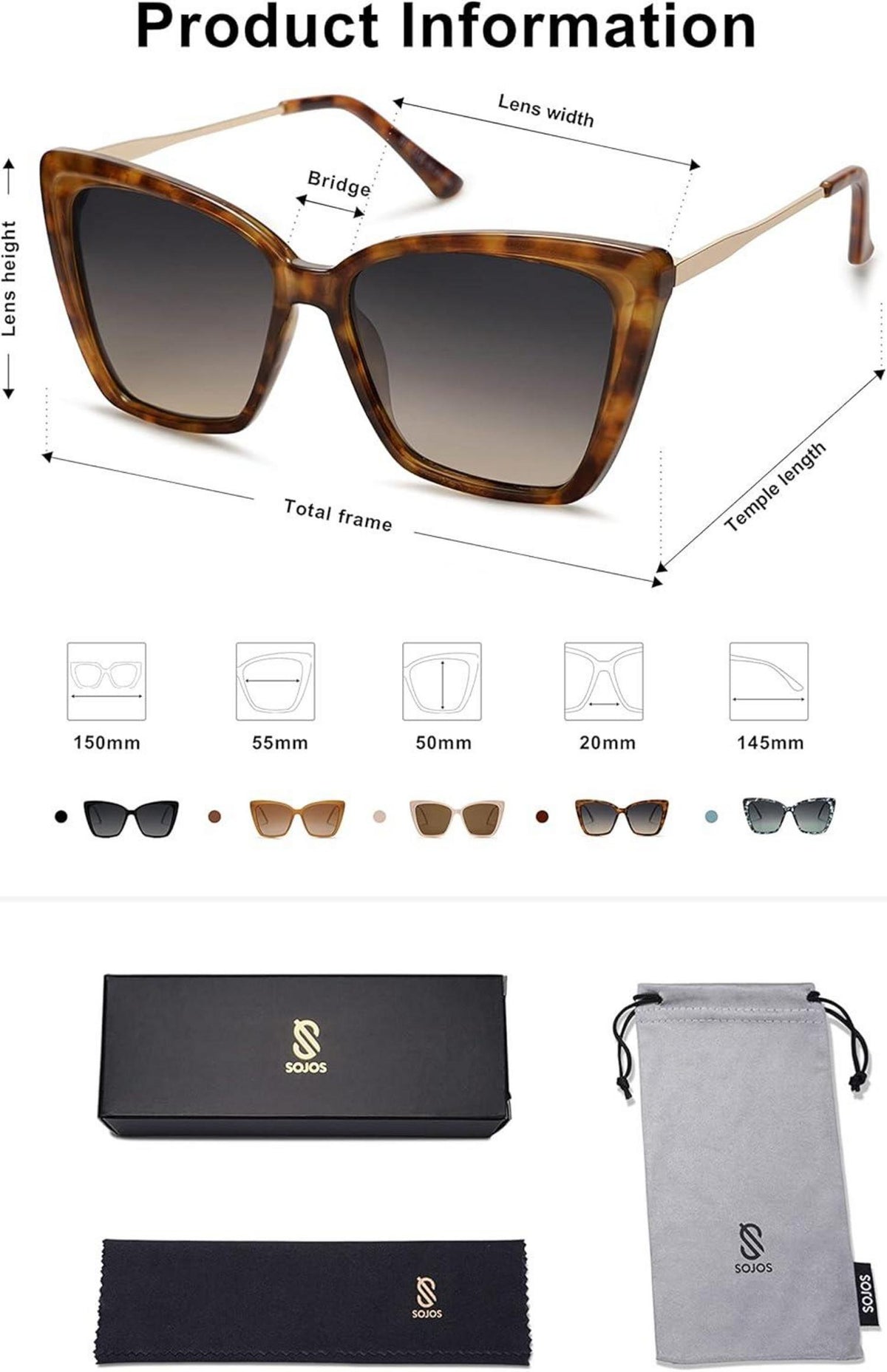 SOJOS Sonnenbrille Damen Cateye Vintage Retro UV400 Polarisiert SJ2206