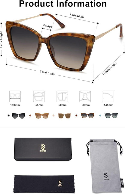 SOJOS Sonnenbrille Damen Cateye Vintage Retro UV400 Polarisiert SJ2206