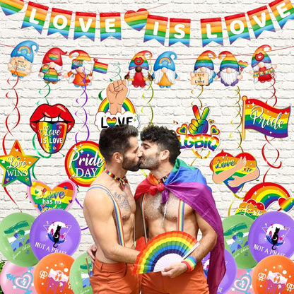 Pride LGBT Party Dekorationen Flagge Wimpelkette Luftballons 57-teilig