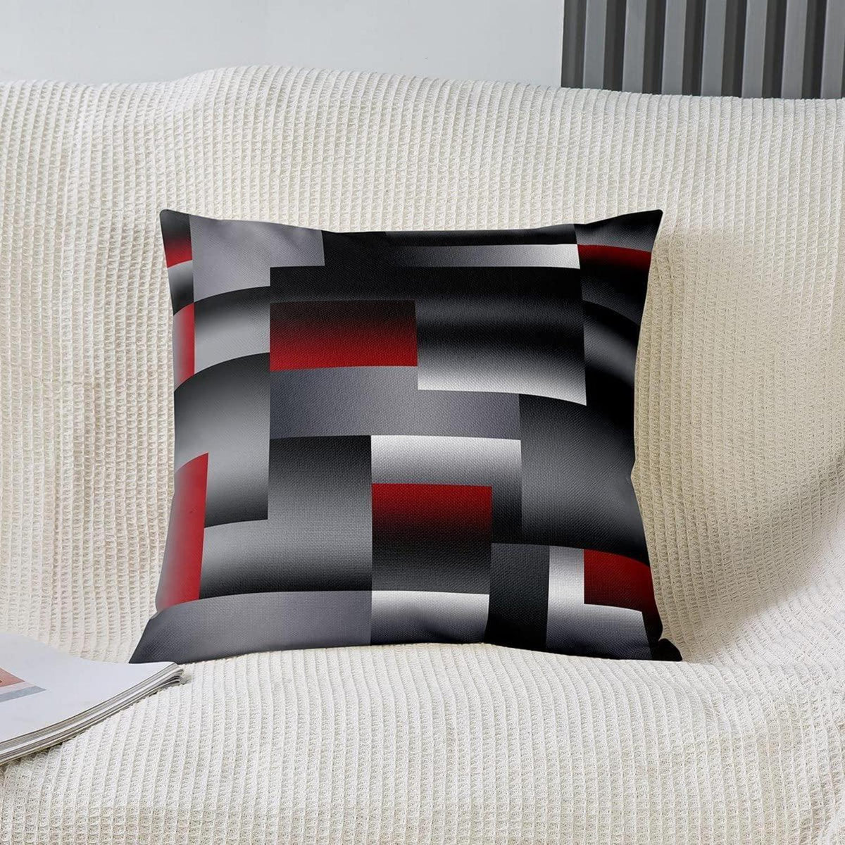2er Set Geometrische Kissenbezüge 50x50cm Rot Grau Schwarz