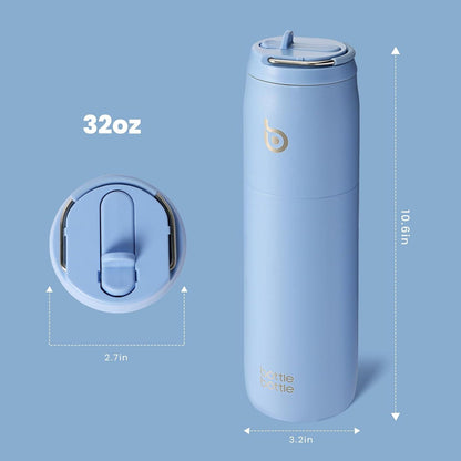 Isolierte Edelstahl Wasserflasche 32oz Strohhalm Griff BPA-frei Fitness blau