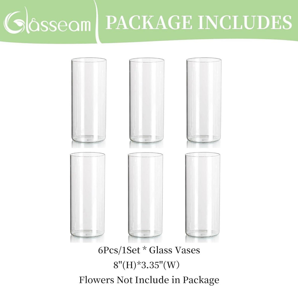 Zylinder Glasvasen Set 6 Stück Modern Deko Blumenvasen 20 x 8,5 cm