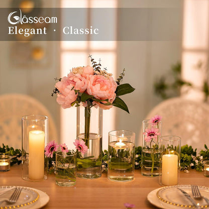 24er Set Glasvasen Zylindervasen Durchsichtig 10/15/20cm - Deko Blumenvasen Koφerücksendern Modern Hochzeit Bouquet