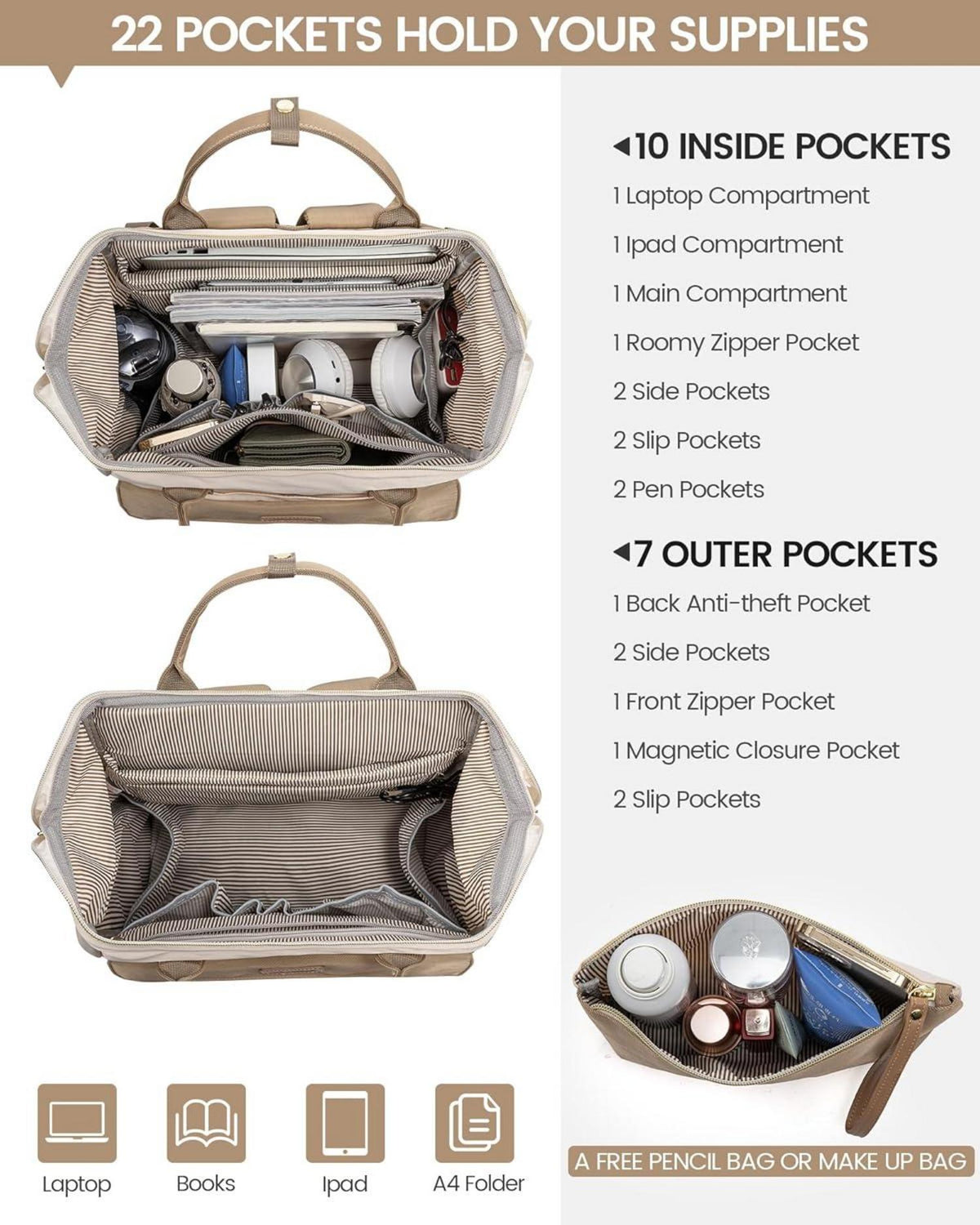 LOVEVOOK Damen Laptop Rucksack 15.6 Zoll Wasserdicht Backpack mit Kosmetiktasche