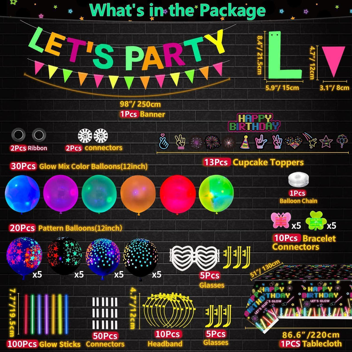Neon Party Zubehör Set – Schwarzlicht Deko für Geburtstag