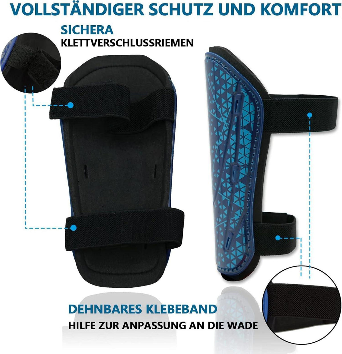 Schienbeinschoner Kinder Fußball Verstellbare Riemen Blau