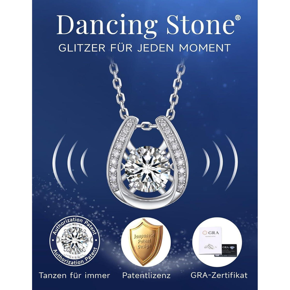 Moissanit Tanz Halskette Damen Silber 925 Hufeisen Glücksbringer Geschenk