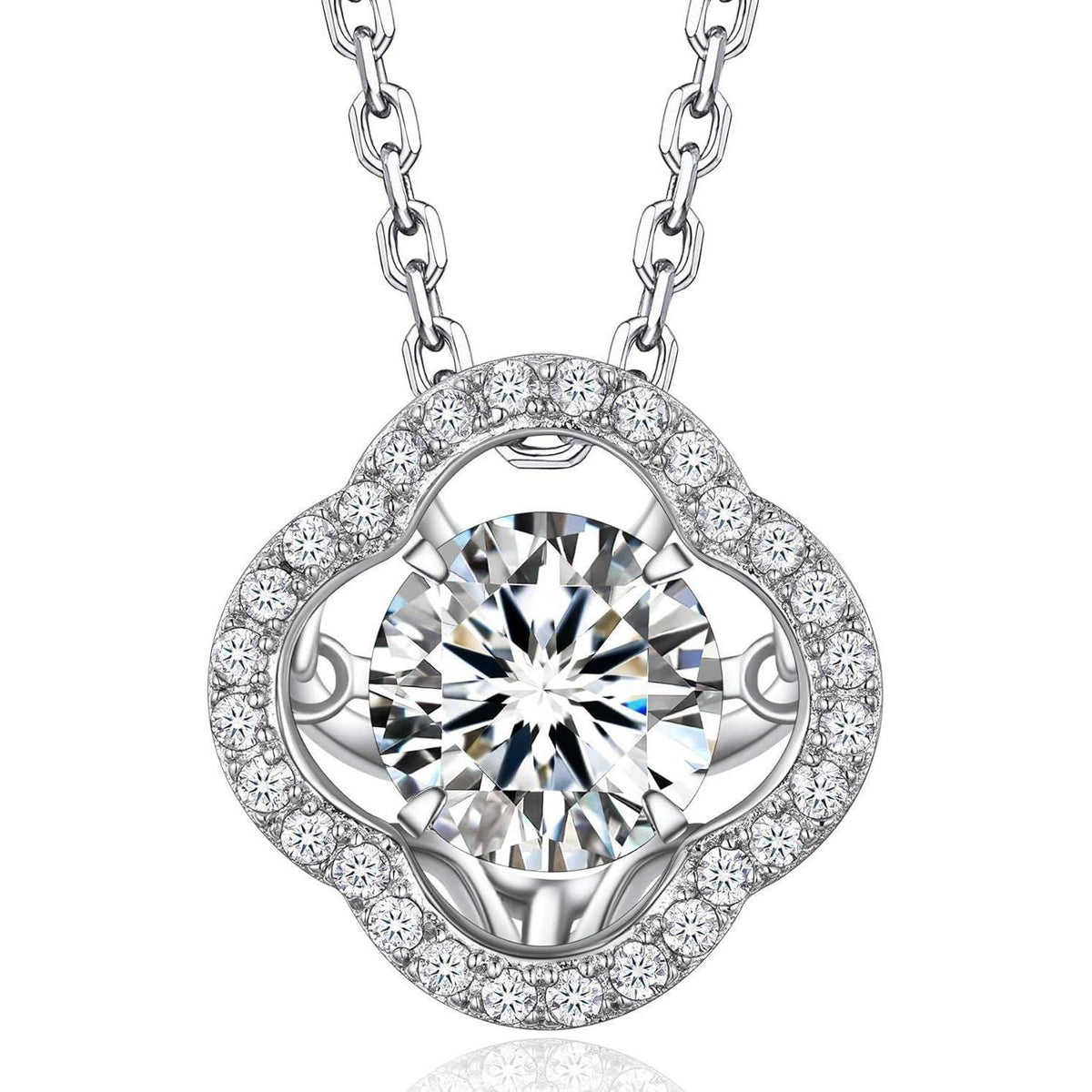 Halskette Damen Moissanit Kleeblatt Silber 925 Tanzender Stein Geschenk