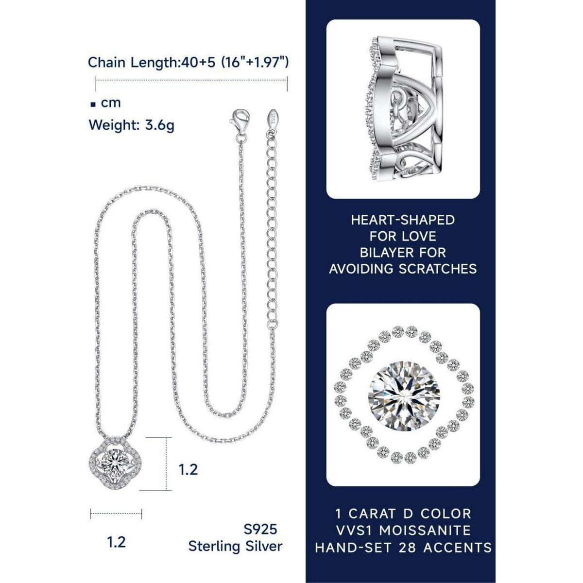 Halskette Damen Moissanit Kleeblatt Silber 925 Tanzender Stein Geschenk