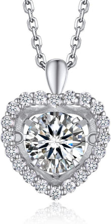 Halskette Damen 1 Karat Moissanite Herz Silber 925 Tanzender Stein