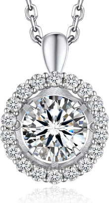 Moissanite Herzanhänger Halskette 925 Sterling Silber Halo Tanz Stein