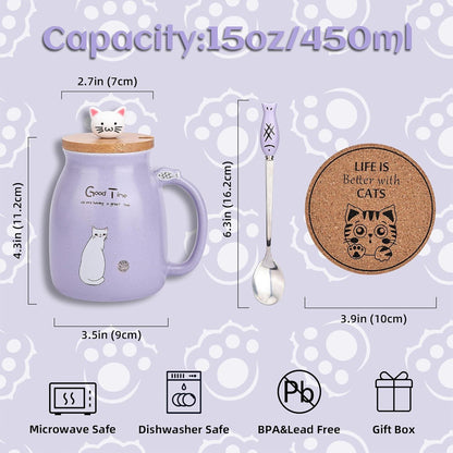 Niedliche Katze Becher Set - 2er Teetasse Kaffeebecher Keramik 500ml
