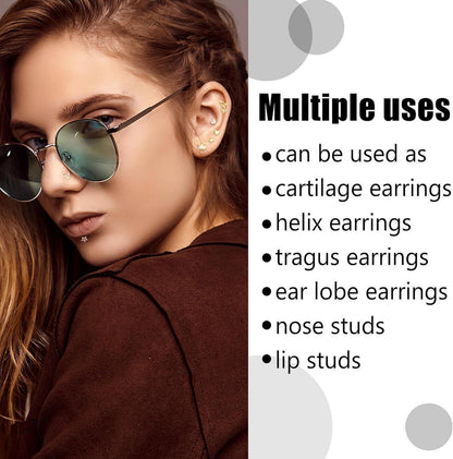 16G Tragus Helix Ohrringe Set Chirurgenstahl Innengewinde CZ 12er Damen Herren