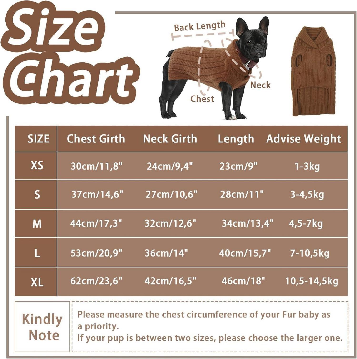 Hundepullover Stricken Warm Weich Revers XS Braun Hunde Puli