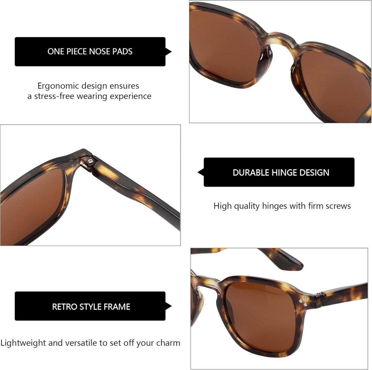 Quadratische polarisierte Sonnenbrille Vintage Design 100% UV-Schutz