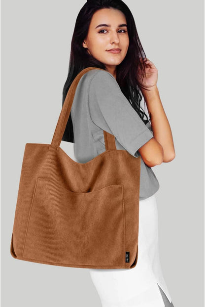 Prite Damen Handtasche Tote Bag Cord Shopper Braun