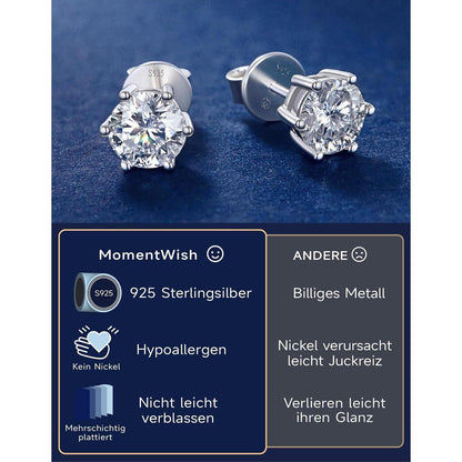 Moissanit Ohrringe Silber 925 Ohrstecker 1-4 Karat Diamant