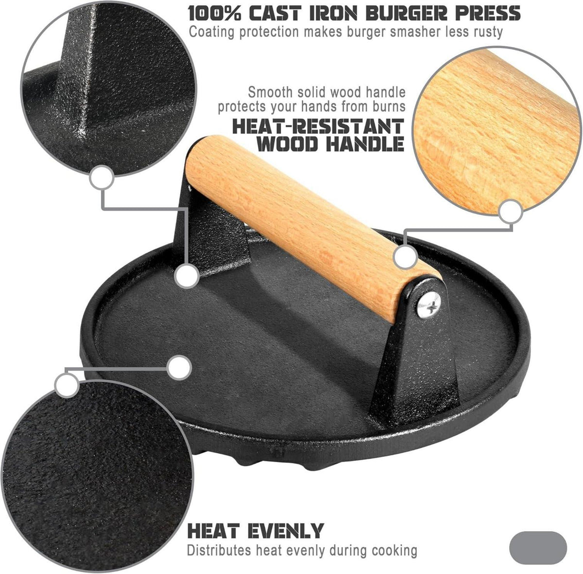 Burgerpresse Gusseisen 2er-Set Antihaft 1kg Pattie Presse