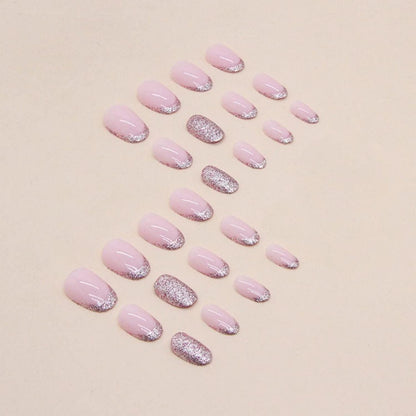 Rosa Glitzer Mandel Nägel Zum Aufkleben Kurz French Press on Nails