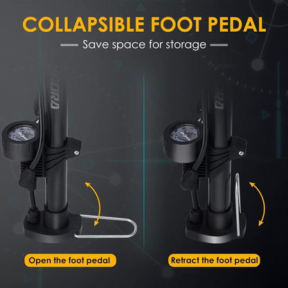 Fahrradpumpe mit Manometer für alle Ventile 160PSI Standluftpumpe