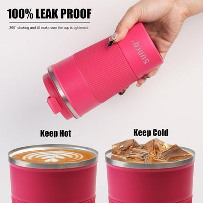 SUNTQ Kaffeebecher to go Thermo Edelstahl Doppelwand Isoliert Wiederverwendbar 380ml Rubinrot