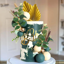GRÜN Oh Baby Cupcake Topper Blätter Kugeln Filzblätter Gold