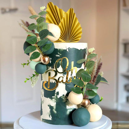 GRÜN Oh Baby Cupcake Topper Blätter Kugeln Filzblätter Gold