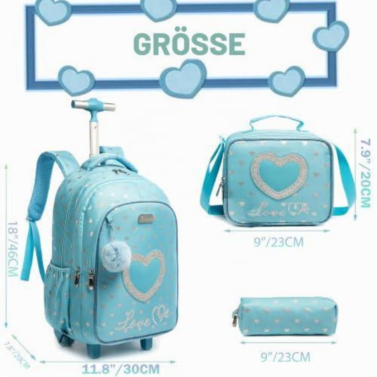 Schultrolley für Mädchen mit Rollen – Blau