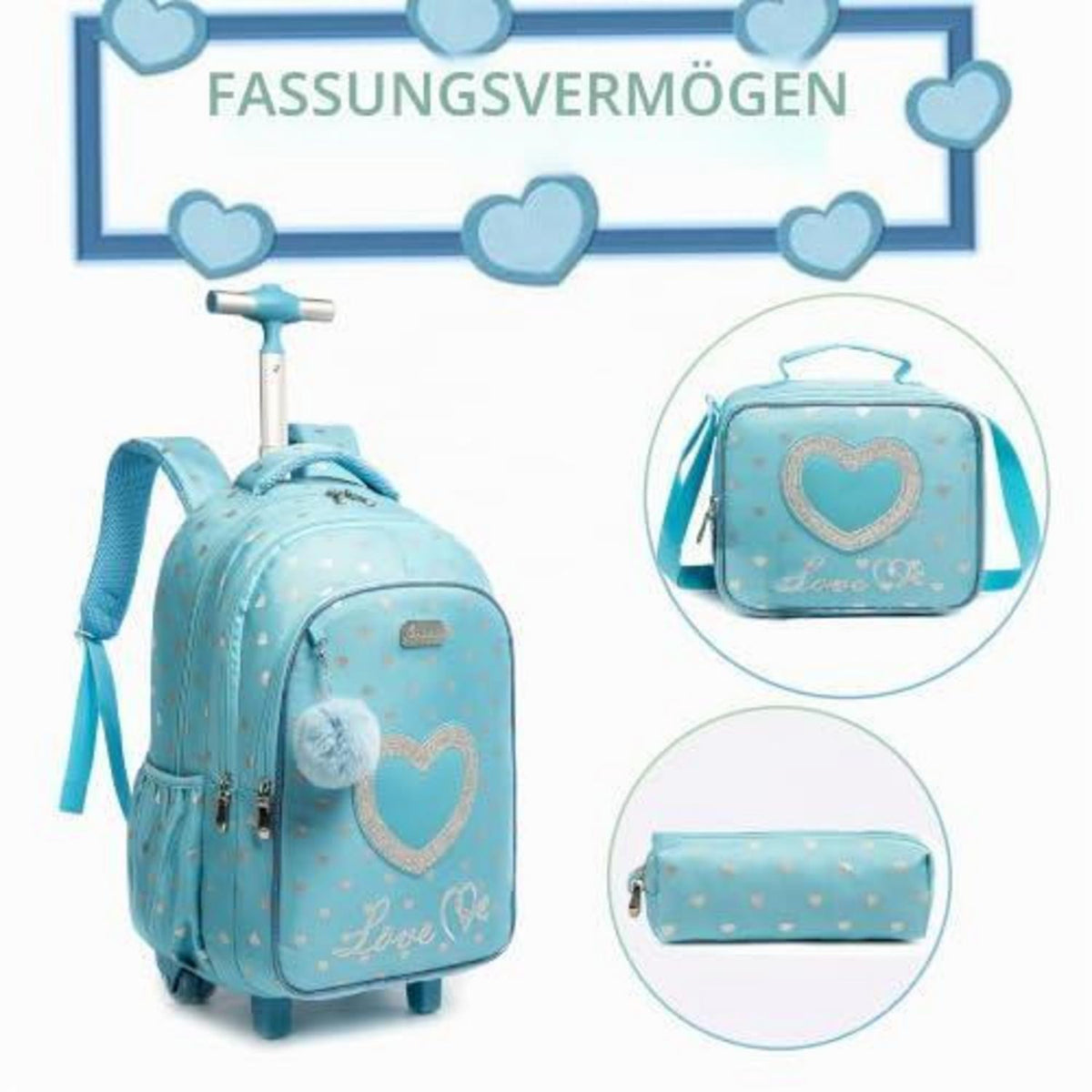 Schultrolley für Mädchen mit Rollen – Blau