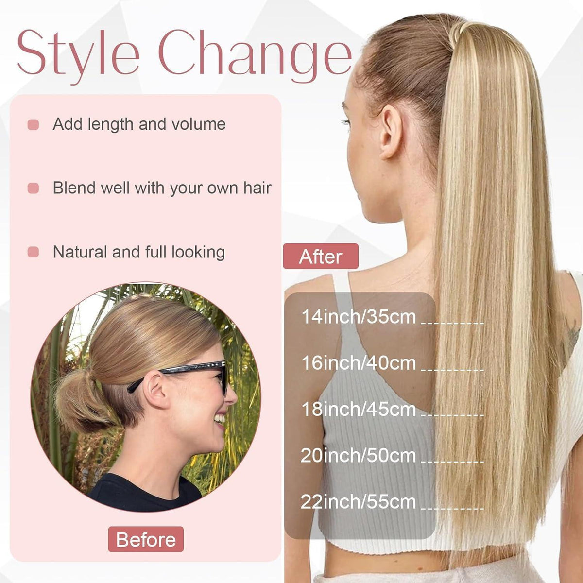 Echthaar Pferdeschwanz Extension 35cm #18/613 Aschblond