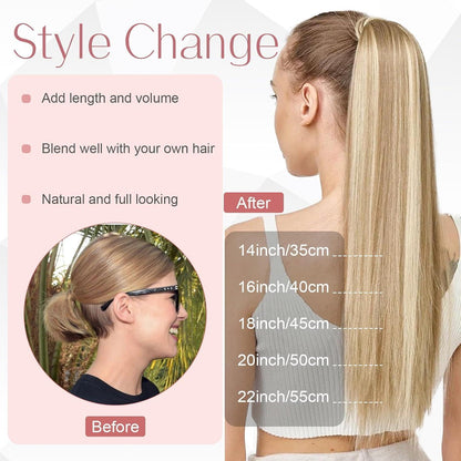 Echthaar Pferdeschwanz Extension 35cm #18/613 Aschblond