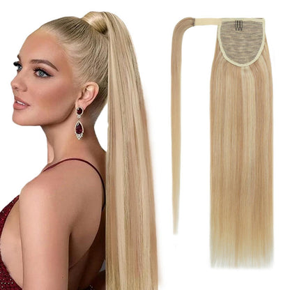 Echthaar Pferdeschwanzverlängerung 45cm #18/613 Aschblond