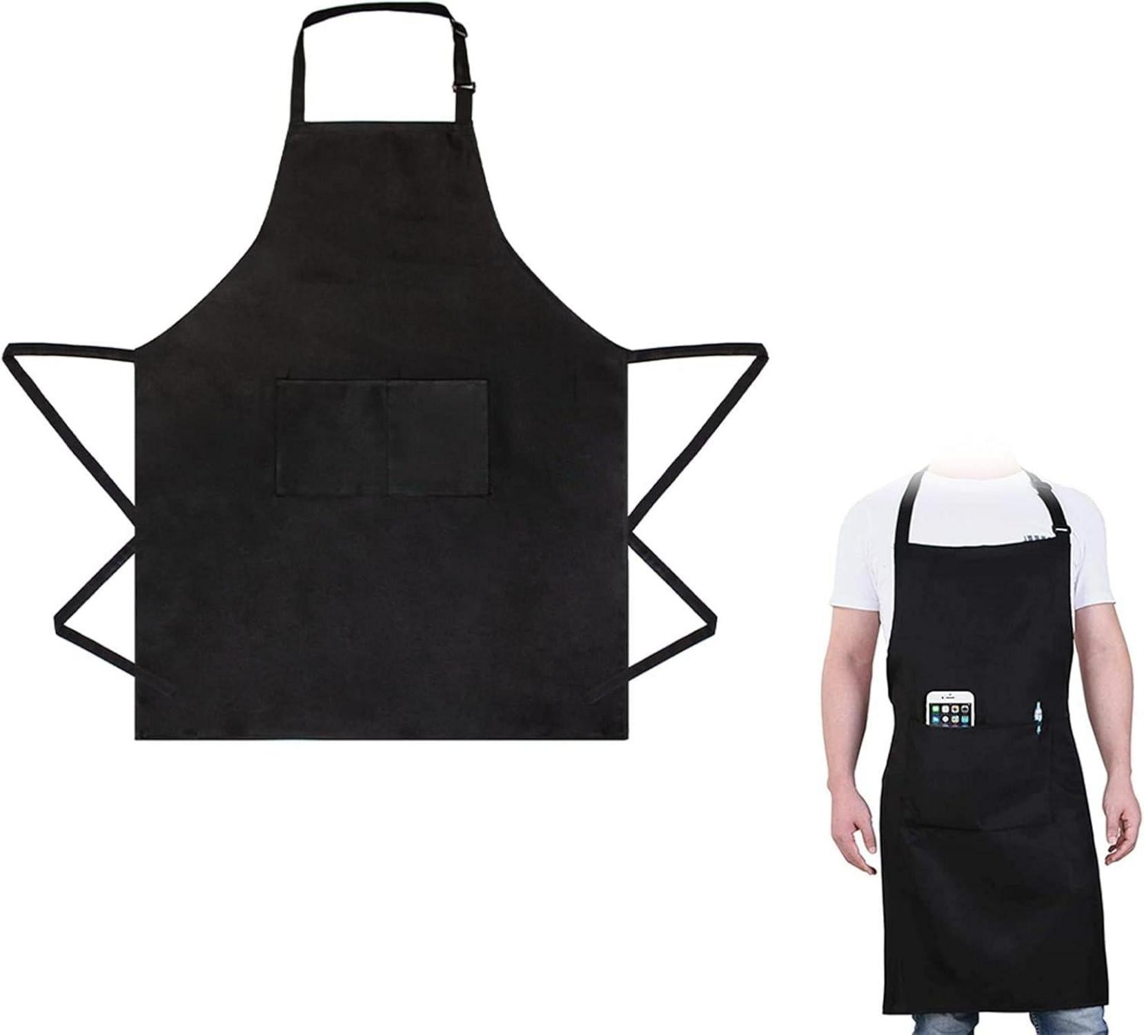 Schwarze Küchenschürze mit verstellbarem Nackenband und großen Taschen