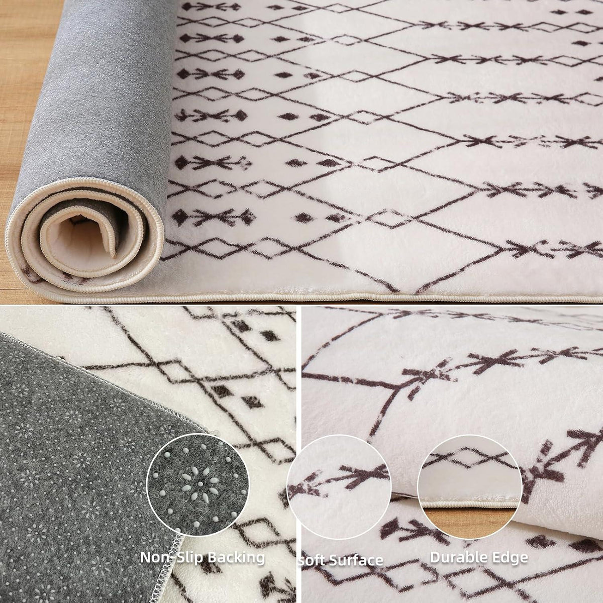 Leesentec Abstrakter Teppich in Beige/Elfenbein 200x250cm weiches Kurzflor Design