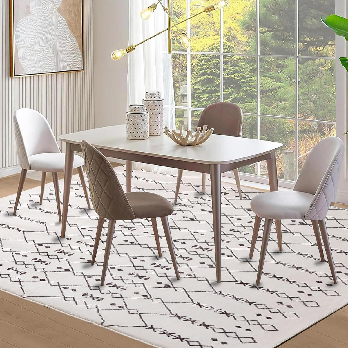 Großer Abstrakter Teppich Beige/Elfenbein Kurzflor 200x250cm